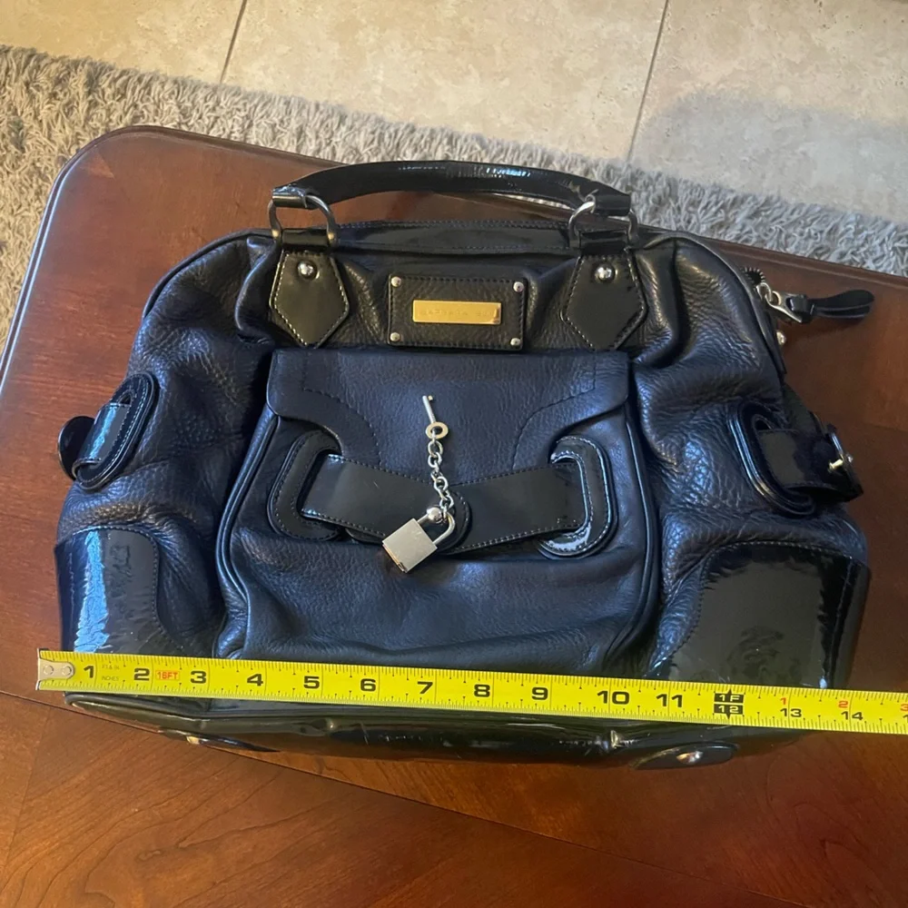 Barbara Bui Leather Satchel w/ Patent Trim | Structured Edge - Picture 6 of 9